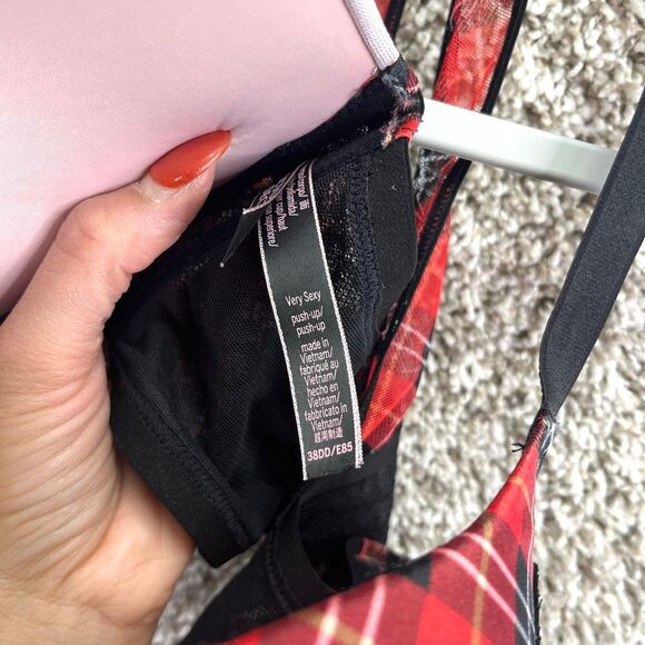 Victoria’s Secret Bra Women’s 38DD Very Sexy Red & Black Plaid Racerback Push Up - Picture 5 of 5